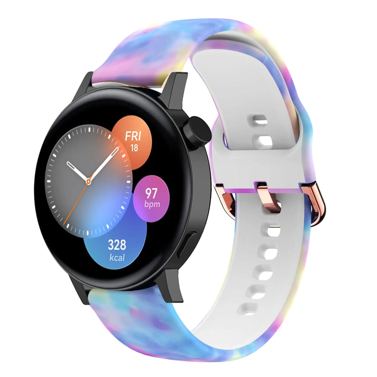 Print Silicone Strap, on a watch, 3/4 front view