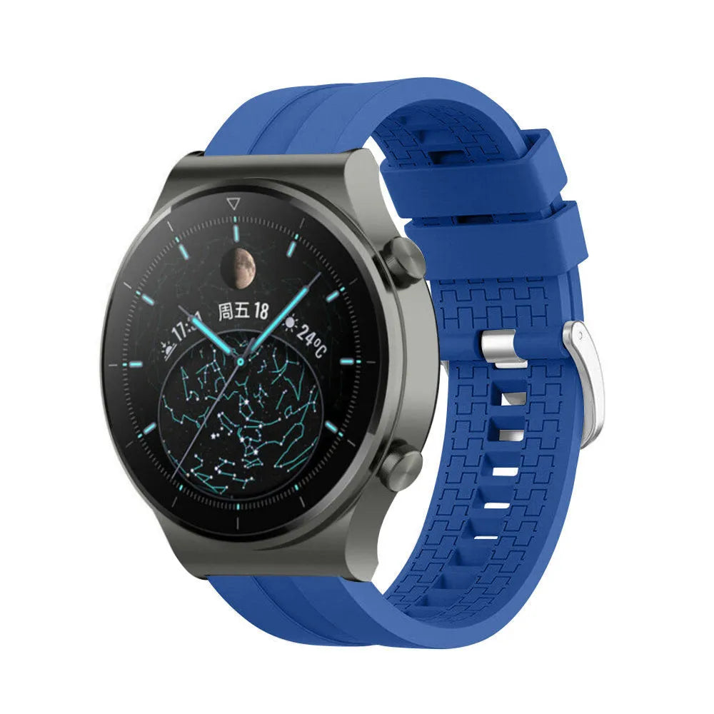 Silicone Strap 'Extreme', blue, on a watch, 3/4 front view