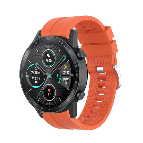 Silicone Strap 'Extreme', orange, on a watch, 3/4 front view