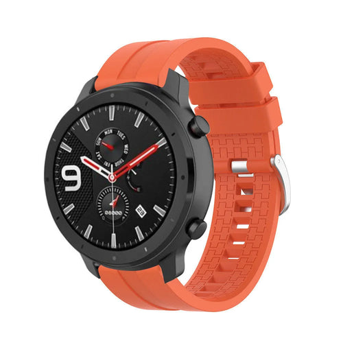 Silicone Strap 'Extreme', orange, on a watch, 3/4 front view