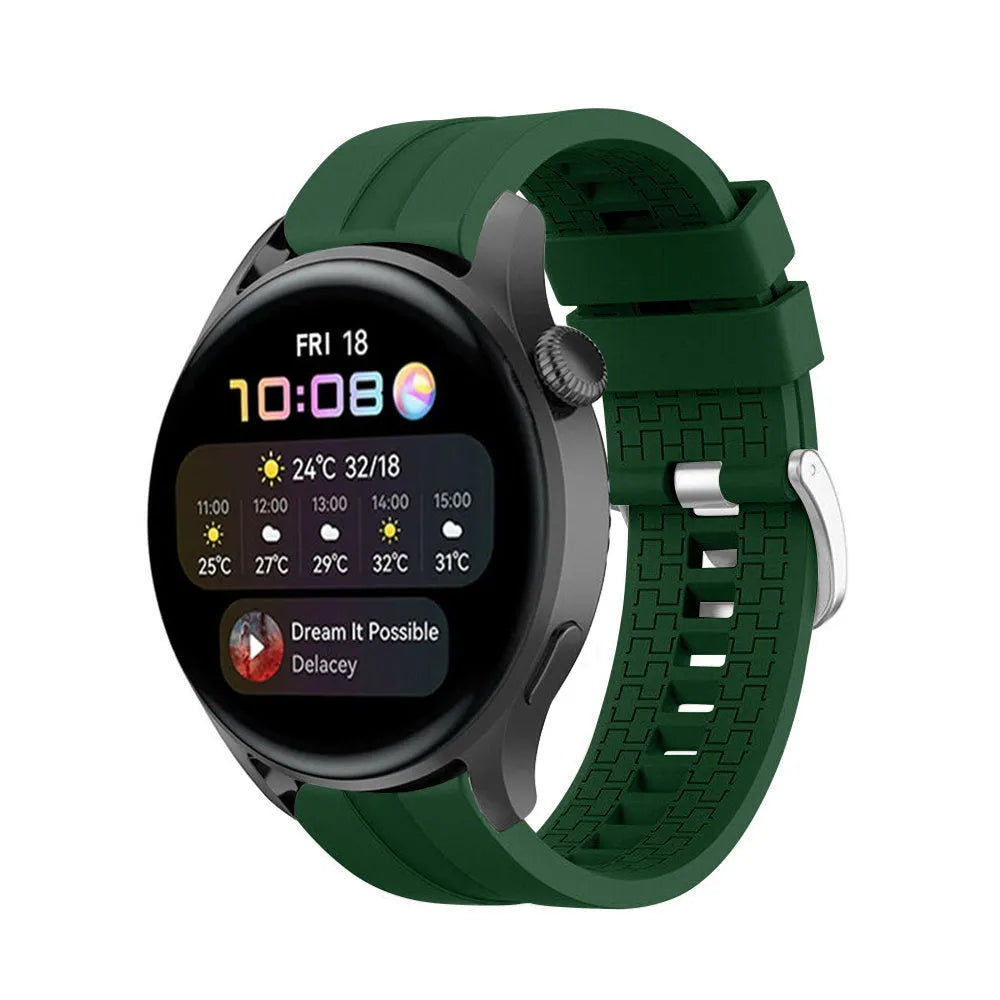 Silicone Strap 'Extreme', army green, on a watch, 3/4 front view
