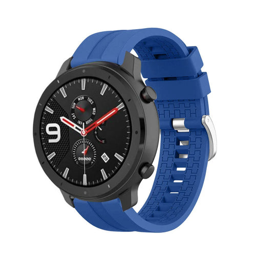 Silicone Strap 'Extreme', blue, on a watch, 3/4 front view