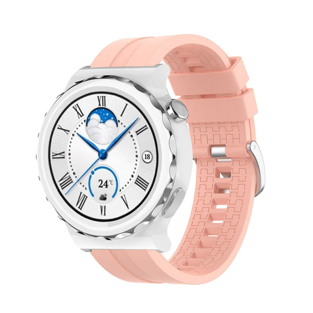 Silicone Strap 'Extreme', pink, on a watch, 3/4 front view