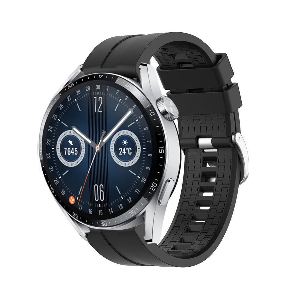 Silicone Strap 'Extreme', black, on a watch, 3/4 front view