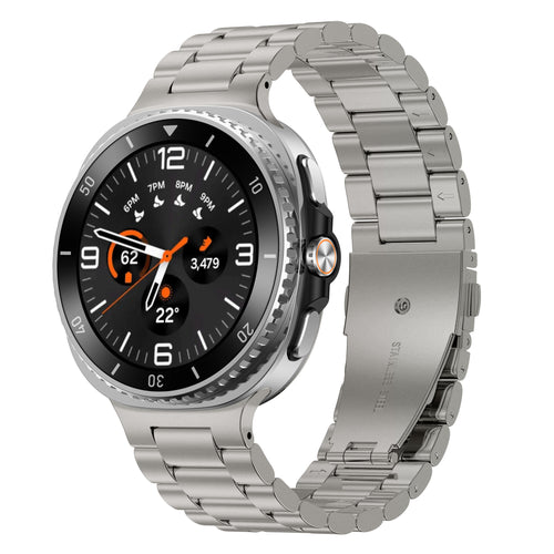 Steel Strap, titanium, on a watch, 3/4 front view
