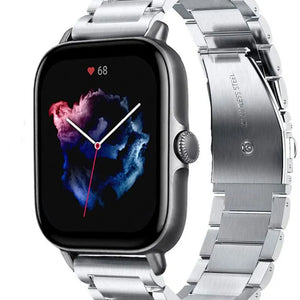 Titanium Strap, silver, on a watch, 3/4 front view