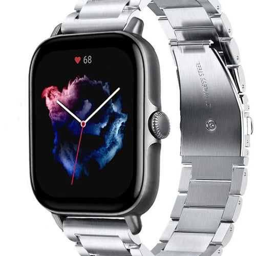 Titanium Strap, silver, on a watch, 3/4 front view
