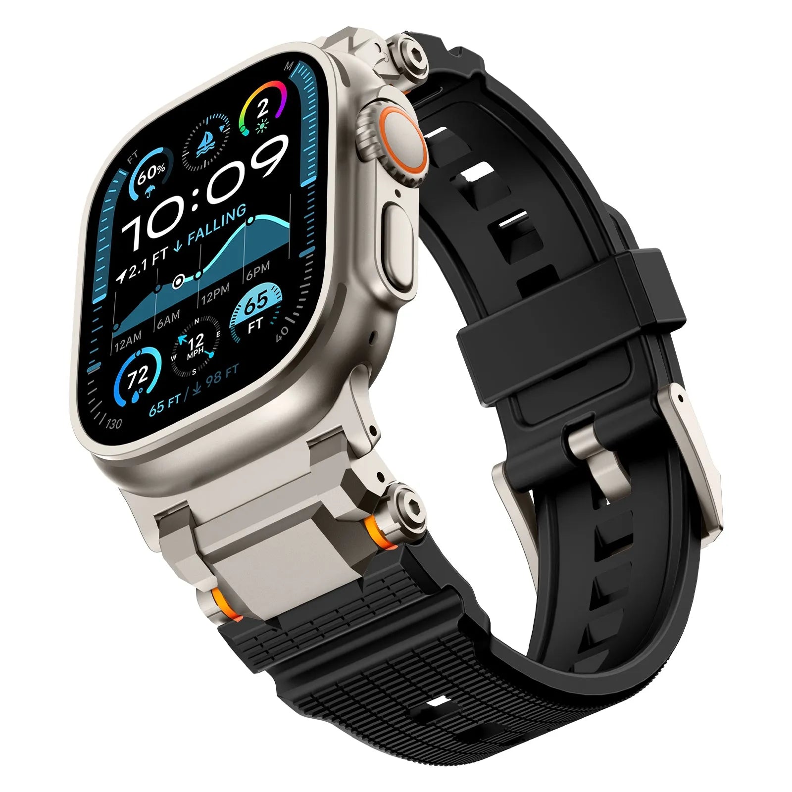 Apple Watch 'Adventurer' Silikonarmband (Schwarz mit Titan)