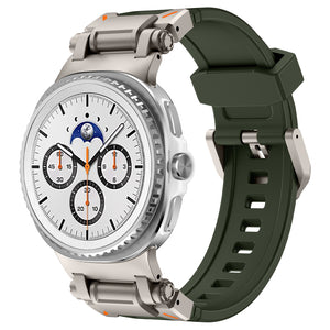 Silicone Strap 'Explorer', green with titanium, on a watch, 3/4 front view