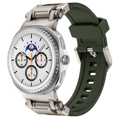 Silicone Strap 'Explorer', green with titanium, on a watch, 3/4 front view