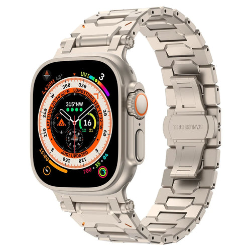 Explorer Steel Strap, titanium, on a watch, 3/4 front view