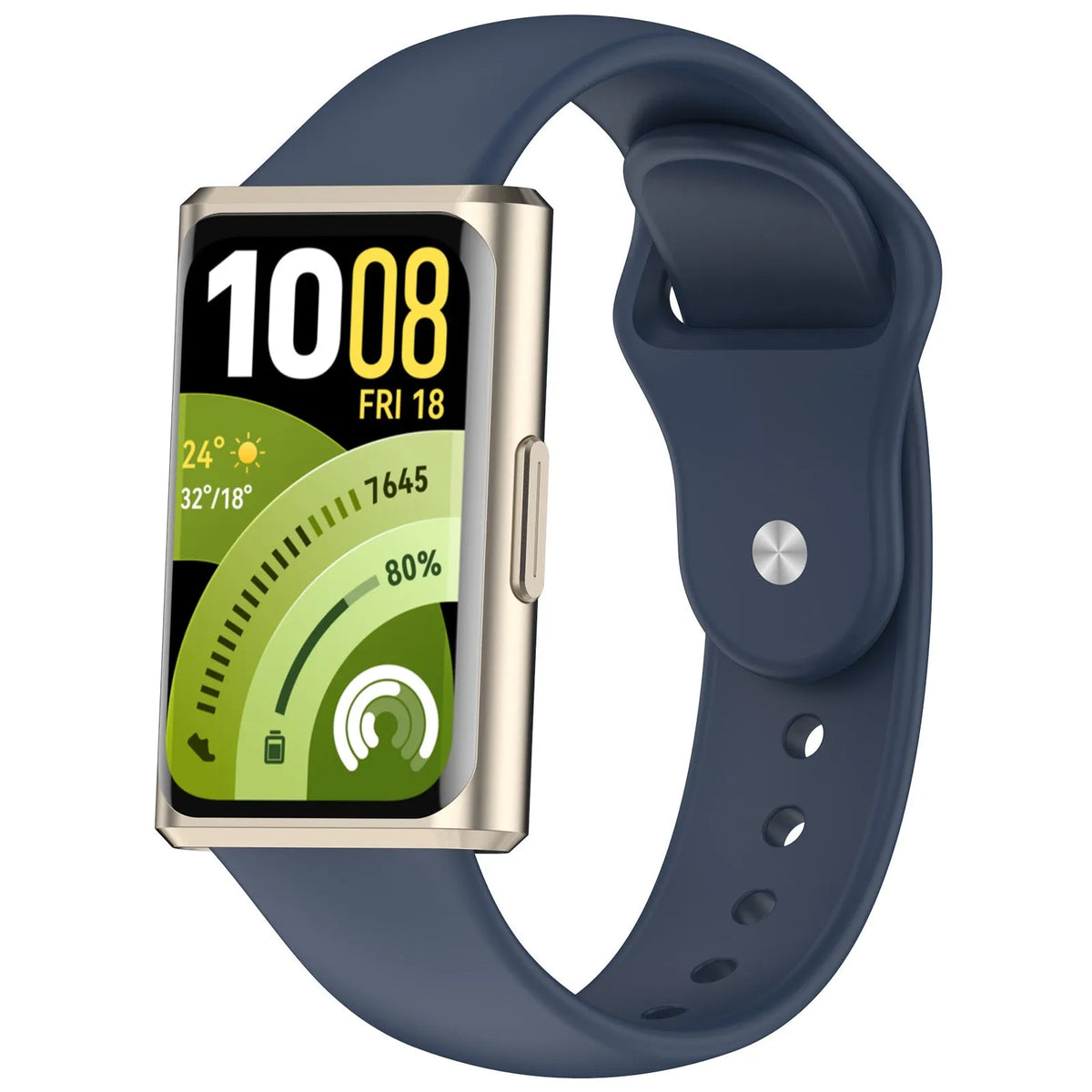 Silicone Sport Strap, dark blue, on a watch, 3/4 front view