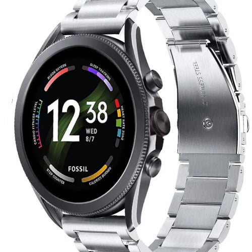 Titanium Strap, silver, on a watch, 3/4 front view