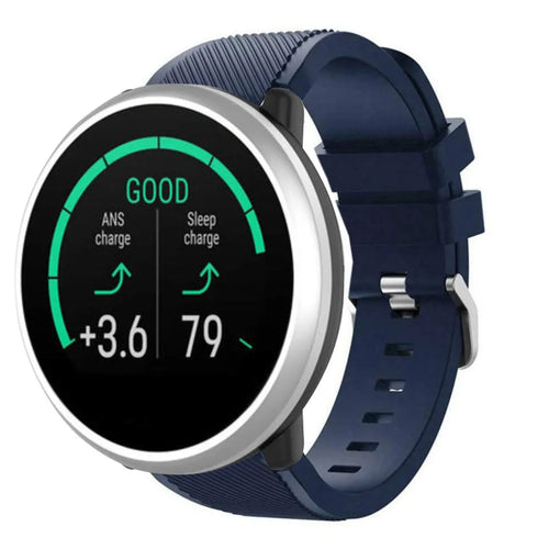 Twill Silicone Strap, dark blue, on a watch, 3/4 front view