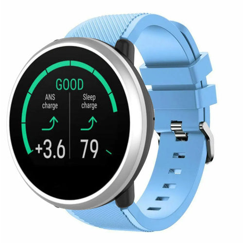 Twill Silicone Strap, sand blue, on a watch, 3/4 front view