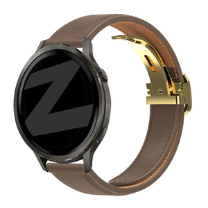 Leather Strap 'D-Type', dark brown, on a watch, 3/4 front view