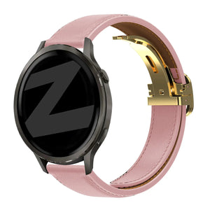 Leather Strap 'D-Type', pink, on a watch, 3/4 front view