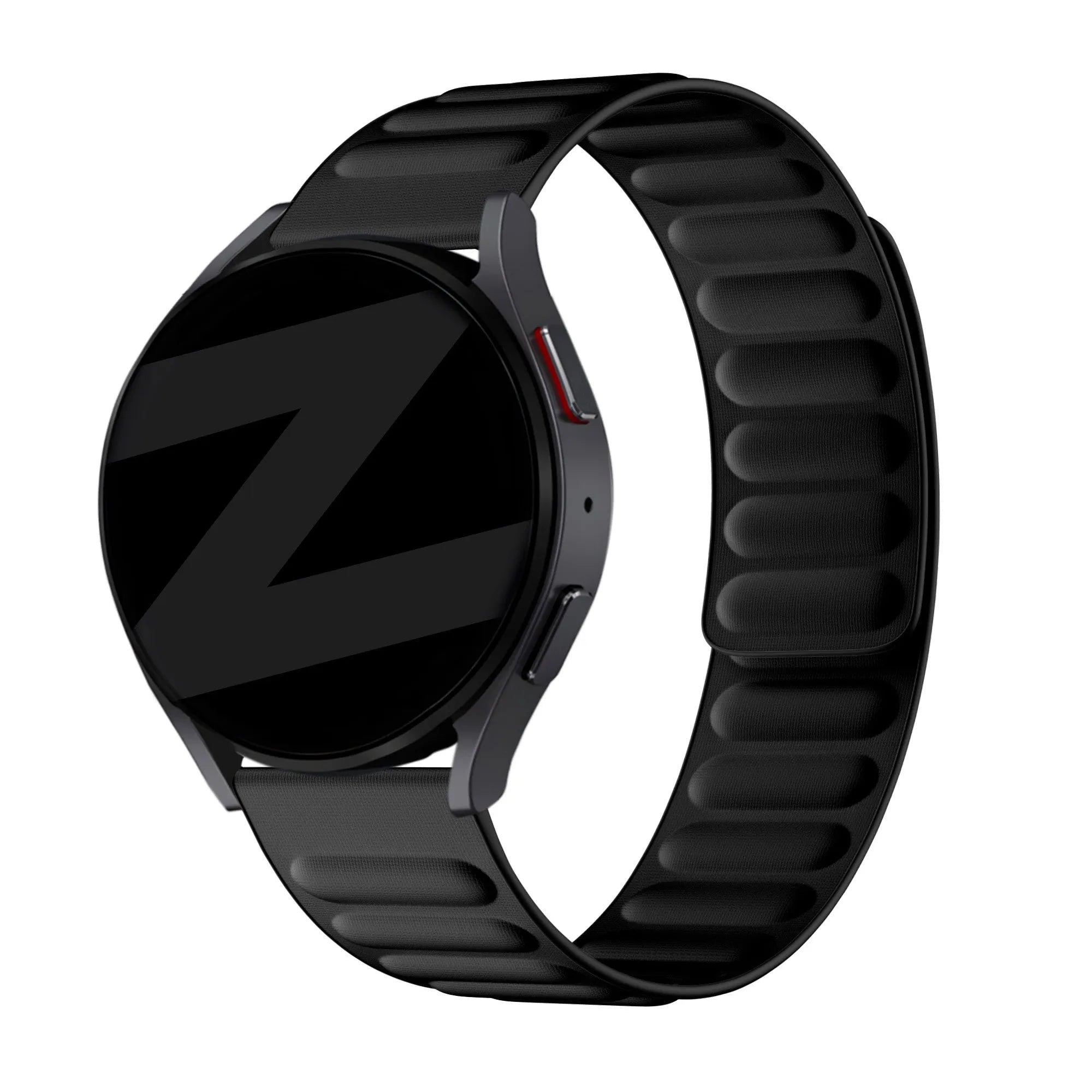 Nylon Magnetic Woven Strap, black, on a watch, 3/4 front view