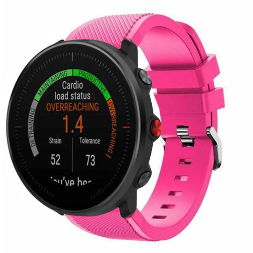 Twill Silicone Strap, bright pink, on a watch, 3/4 front view