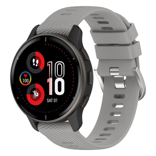 Silicone Strap, light grey, on a watch, 3/4 front view