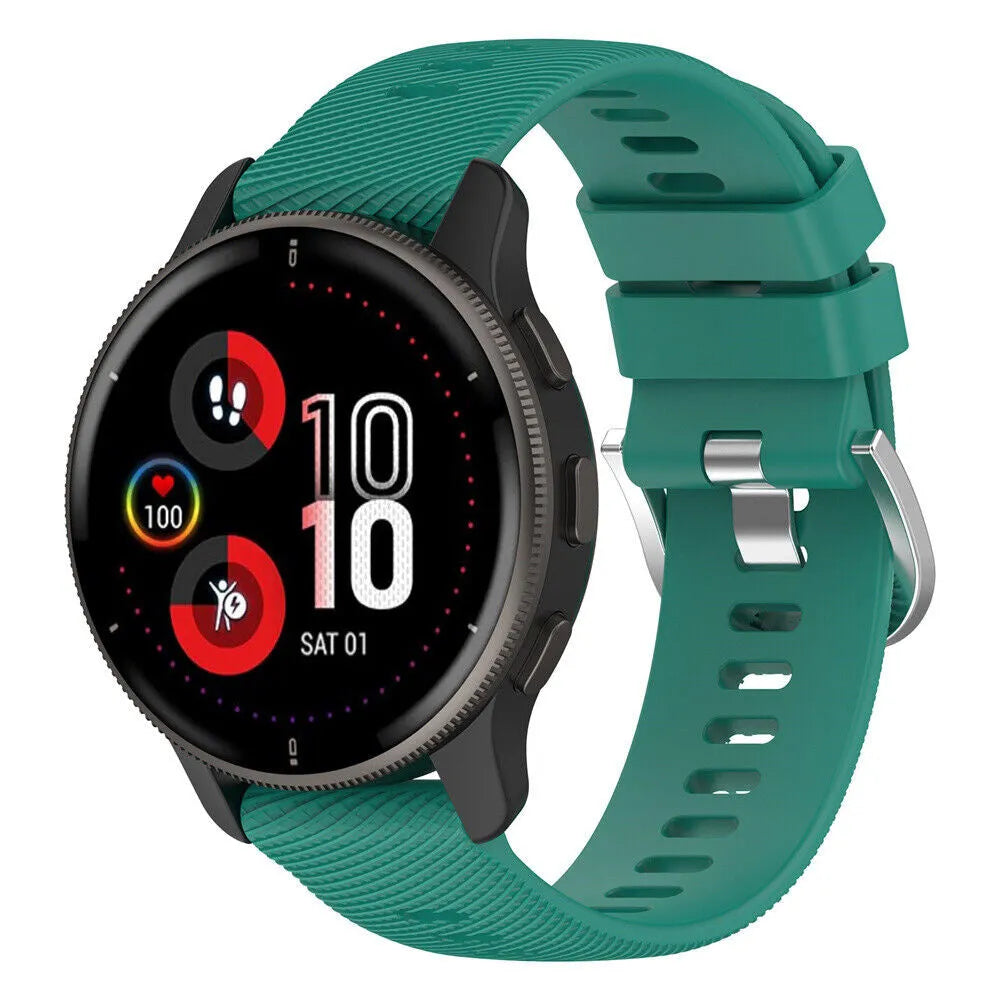 Silicone Strap, viridian, on a watch, 3/4 front view