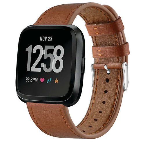 Modern Leather Strap, brown, on a watch, 3/4 front view