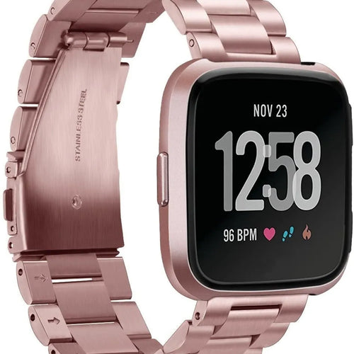 Steel Strap, pink, on a watch, 3/4 front view