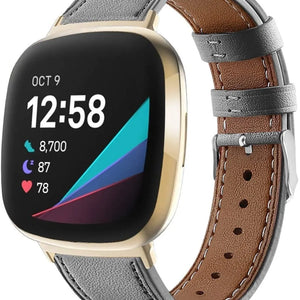 Modern Leather Strap, grey, on a watch, 3/4 front view