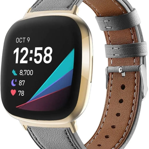 Modern Leather Strap, grey, on a watch, 3/4 front view