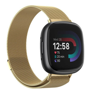 Milanese Strap, gold, on a watch, 3/4 front view
