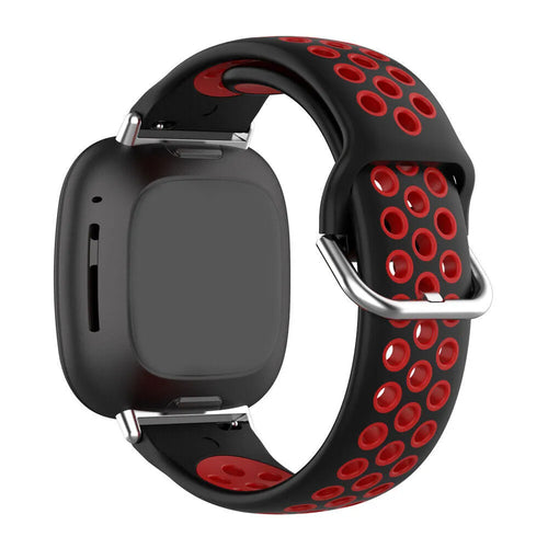 Silicone Sport Strap, black/red, on a watch, 3/4 front view