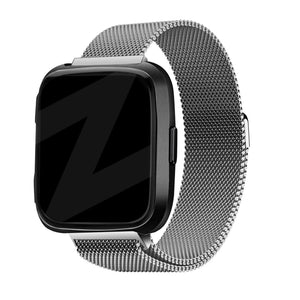Milanese Loop Strap, silver, on a watch, 3/4 front view
