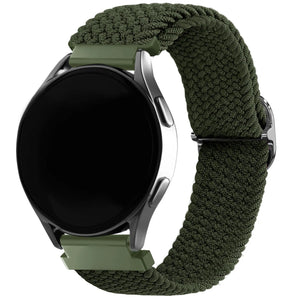 Nylon Adjustable Braided Strap, green, on a watch, 3/4 front view