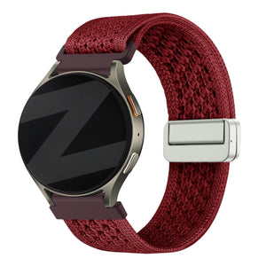 Vintage Nylon Strap, wine red, on a watch, 3/4 front view