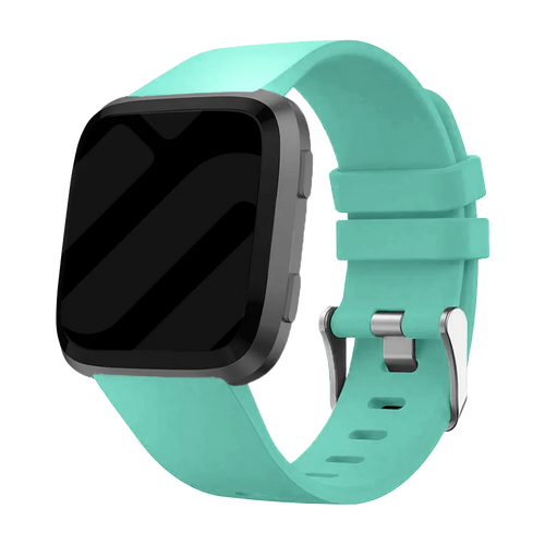 Silicone Strap, aqua, on a watch, 3/4 front view