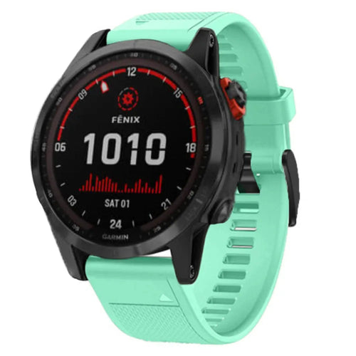 Silicone Strap, aqua, on a watch, 3/4 front view