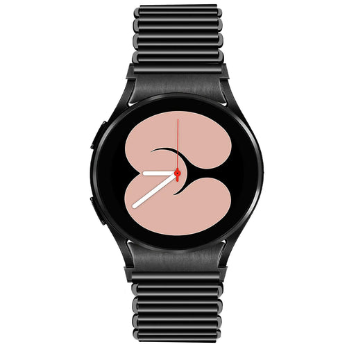 Steel Loop Strap, black, on a watch, 3/4 front view