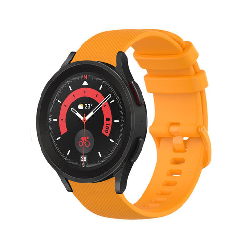 Premium Silicone Strap, orange, on a watch, 3/4 front view