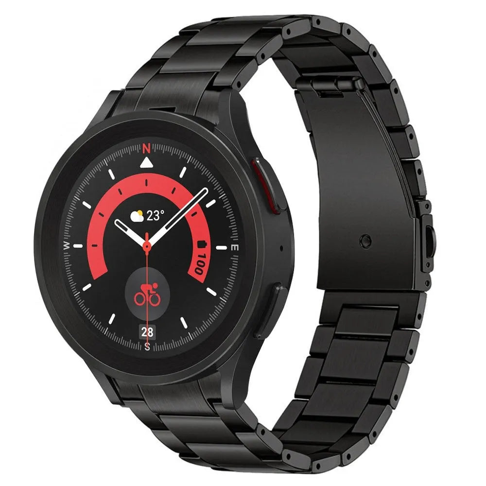 Titanium Strap, black, on a watch, 3/4 front view