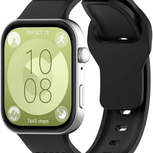 Outdoor Silicone Strap, black, on a watch, 3/4 front view