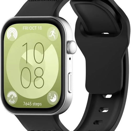 Outdoor Silicone Strap, black, on a watch, 3/4 front view