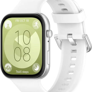 Silicone Strap, white, on a watch, 3/4 front view