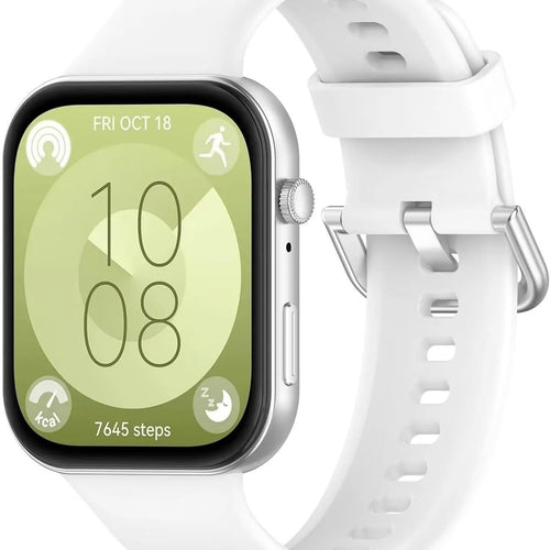 Silicone Strap, white, on a watch, 3/4 front view