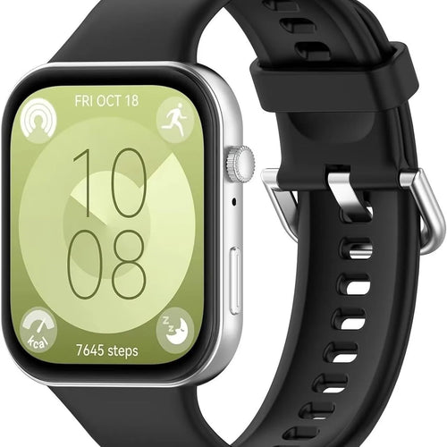 Silicone Strap, black, on a watch, 3/4 front view