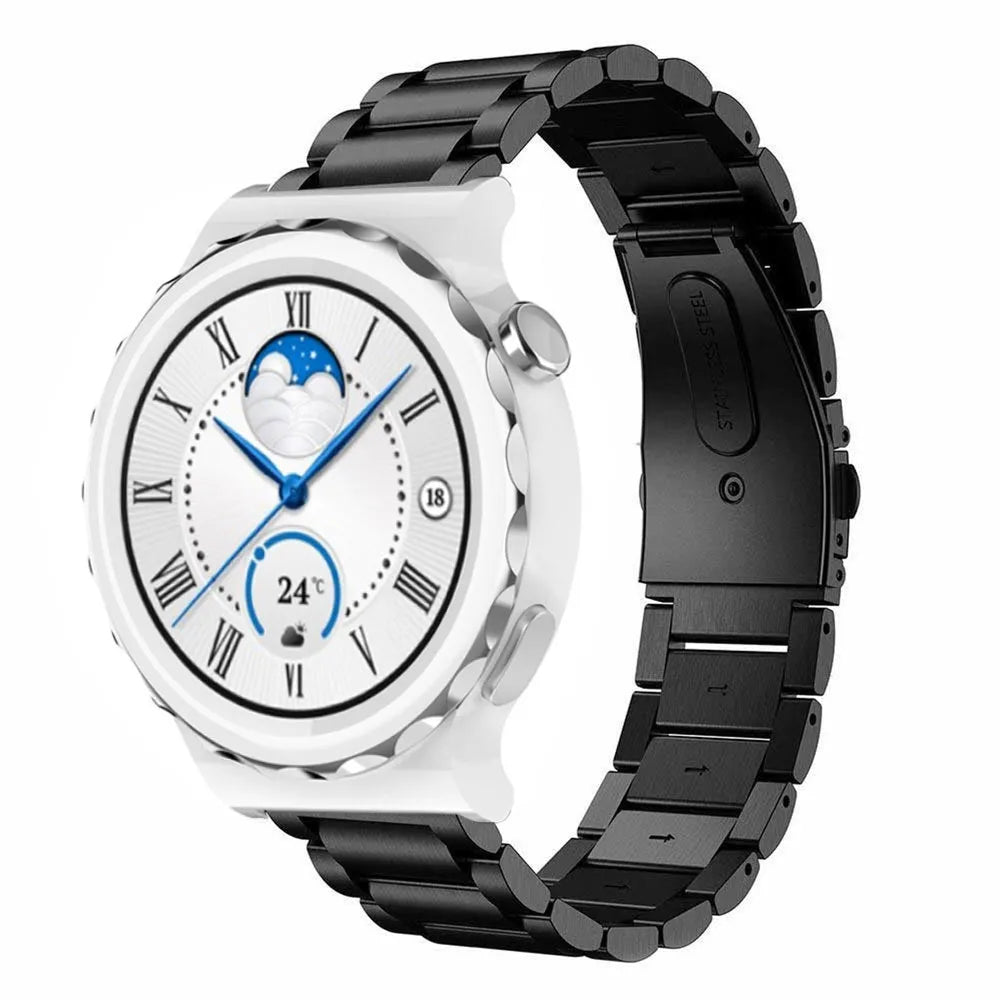 Steel Strap, black, on a watch, 3/4 front view