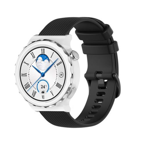 Premium Silicone Strap, black, on a watch, 3/4 front view