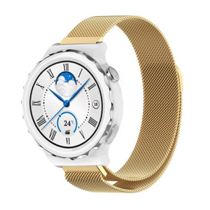 Milanese Strap, gold, on a watch, 3/4 front view