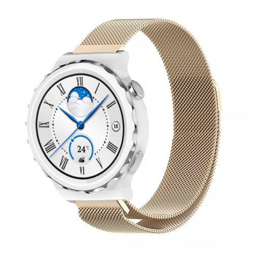 Milanese Strap, champagne, on a watch, 3/4 front view