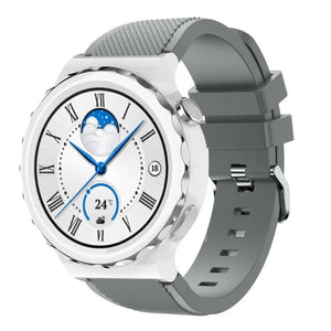 Twill Silicone Strap, grey, on a watch, 3/4 front view