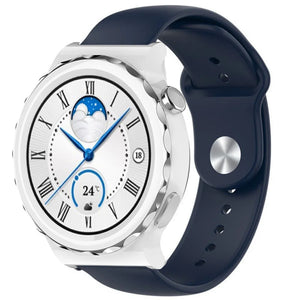 Silicone Sport Strap, dark blue, on a watch, 3/4 front view